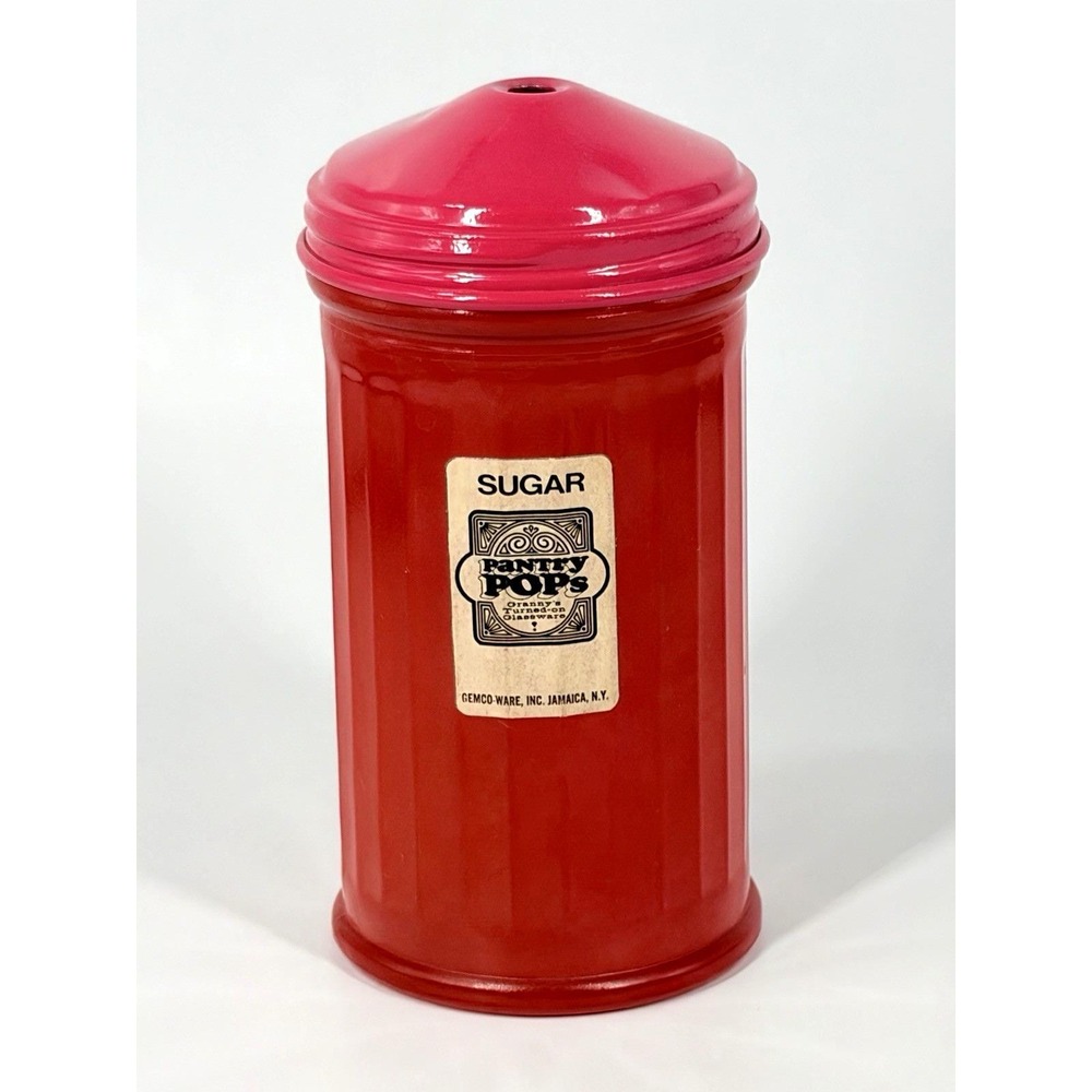 Vintage Gemco Pantry Pops Shaker Red Granny's Turned-On Glassware Sugar Parmesan